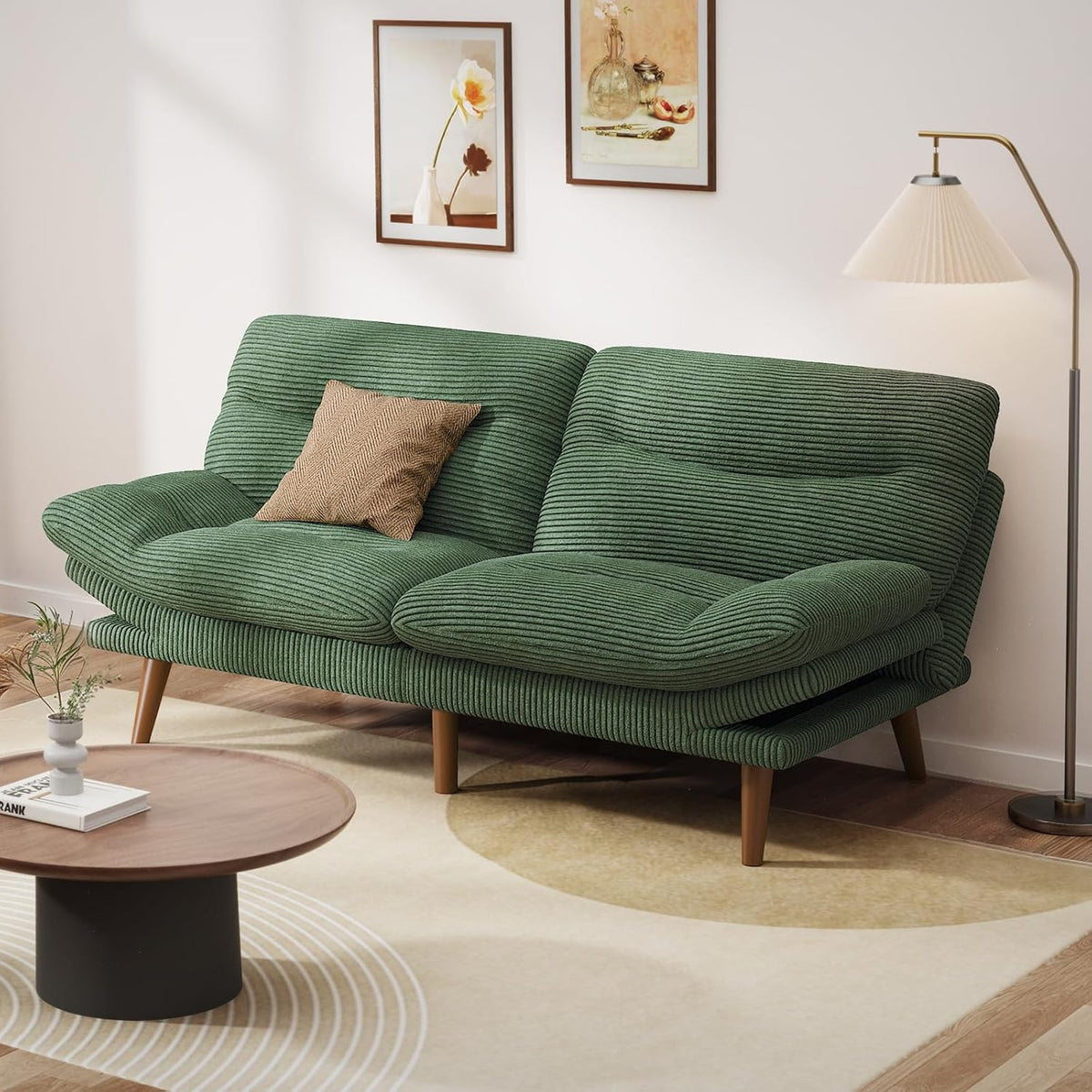 Convertible Futon Sofa Bed, 66 Inch Corduroy Futon Sofa Recliner Sofa Bed for Small Spaces, Playrooms or Offices