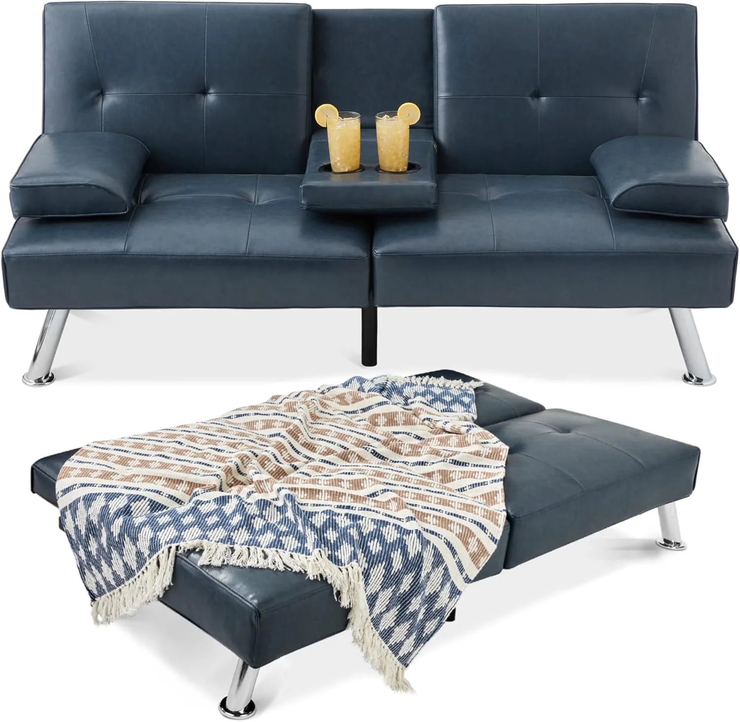 Best Choice Products Faux Leather Upholstered Modern Convertible Futon, Adjustable Folding Sofa Bed