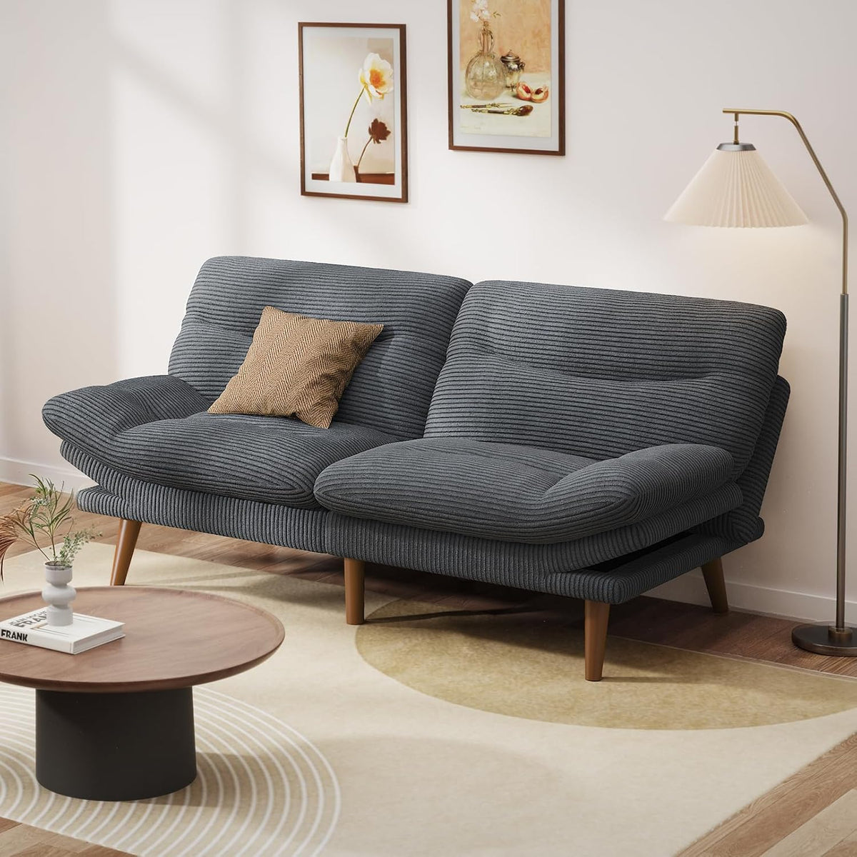 Convertible Futon Sofa Bed, 66 Inch Corduroy Futon Sofa Recliner Sofa Bed for Small Spaces, Playrooms or Offices
